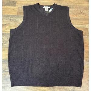 Geoffrey Beene Mens Brown Knit Sweater Vest Size L Soft V-Neck Preppy Golf